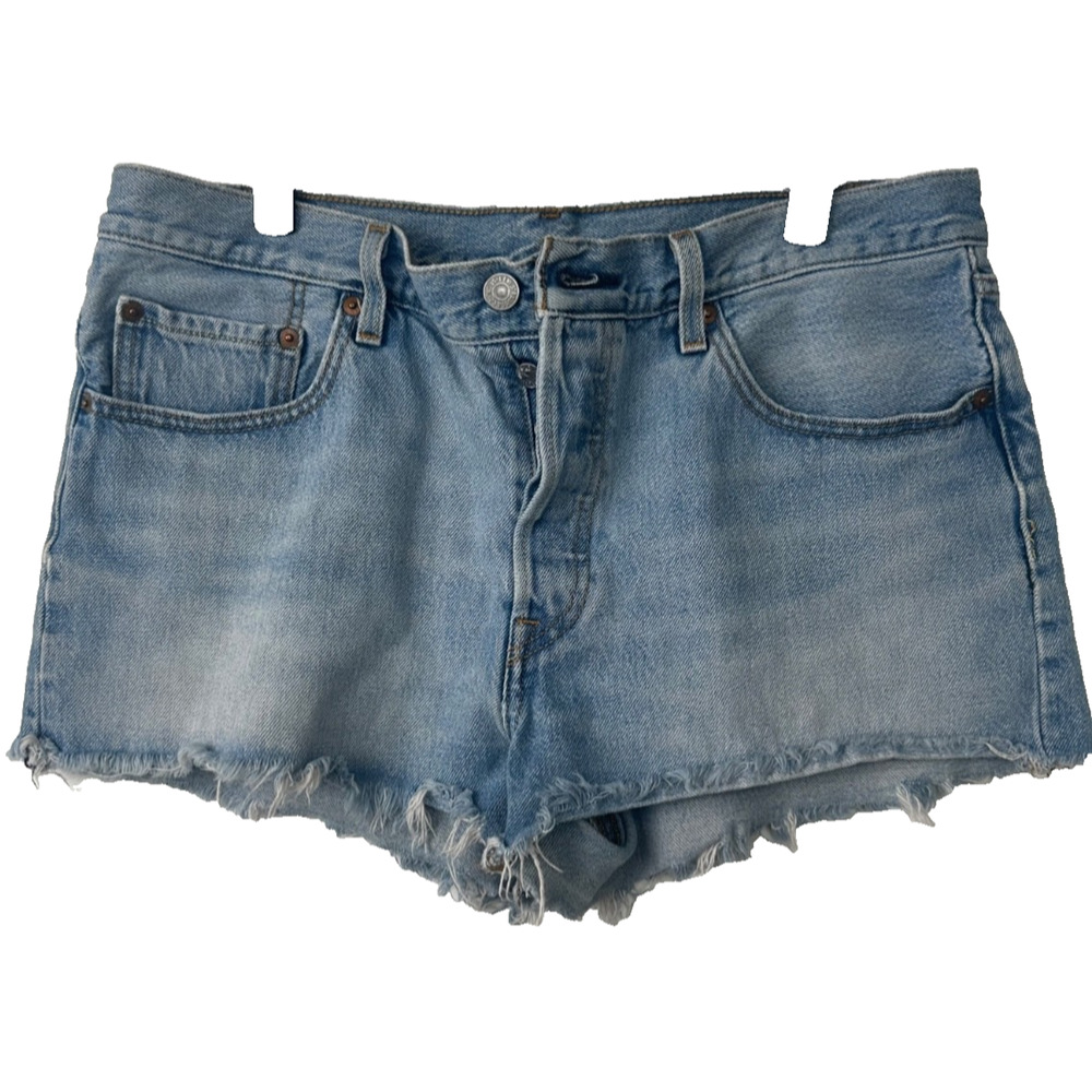 Levis Womens 501 Jean Cutoff Shorts Size 32 Raw Hem Button Fly Booty Denim A38